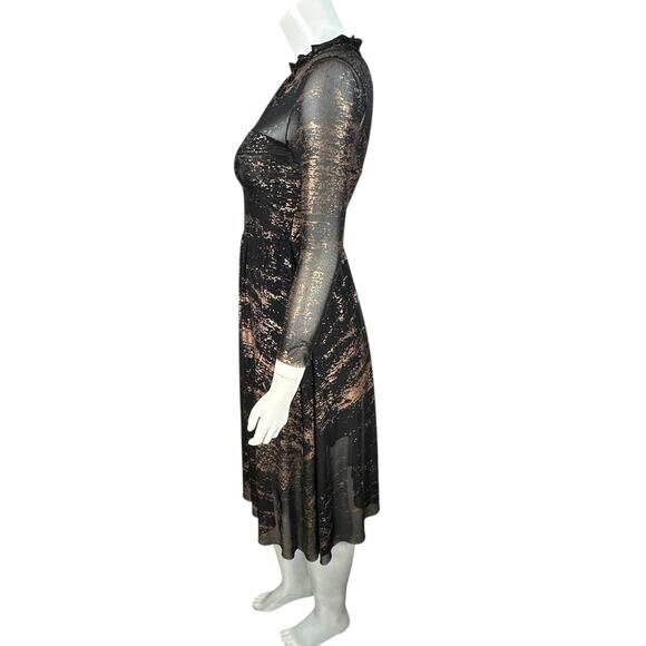 Ted Baker Knee Length Dress Size 0 Sheer Splatter Gold Metallic Party Cocktail - Picture 6 of 11